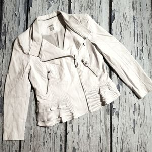 Venus White Faux Leather Ruffle Peplum Jacket Women's Size 10